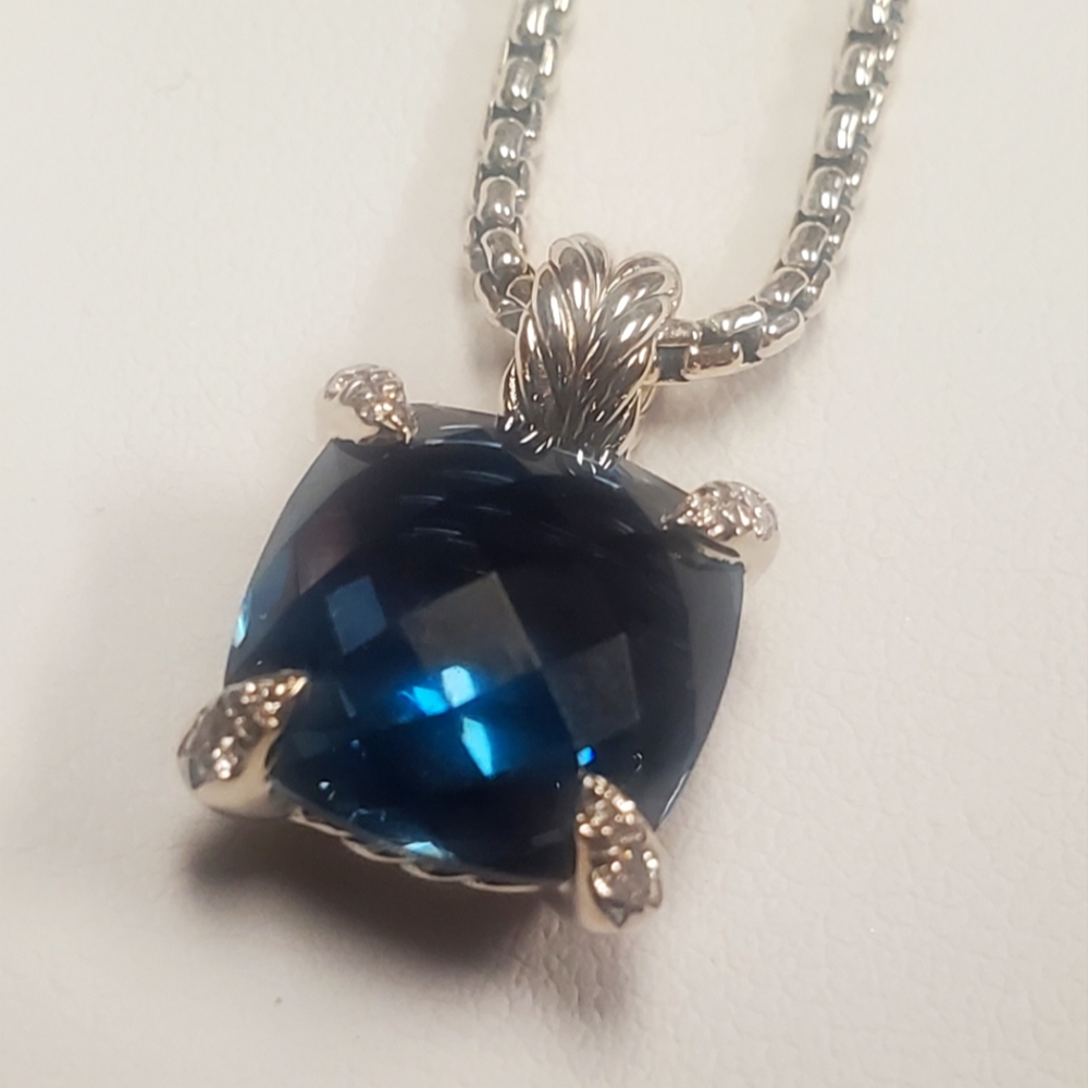 David Yurman Chatelaine Pendant Necklace Hampton Blue Topaz and Diamonds…